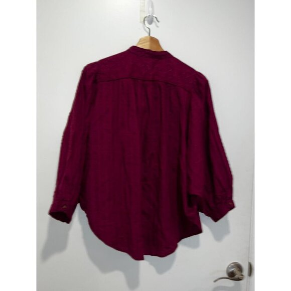 Pilcro By Anthropologie Burgundy Button-Down Embroidery Women's Blouse Size S - Picture 6 of 10